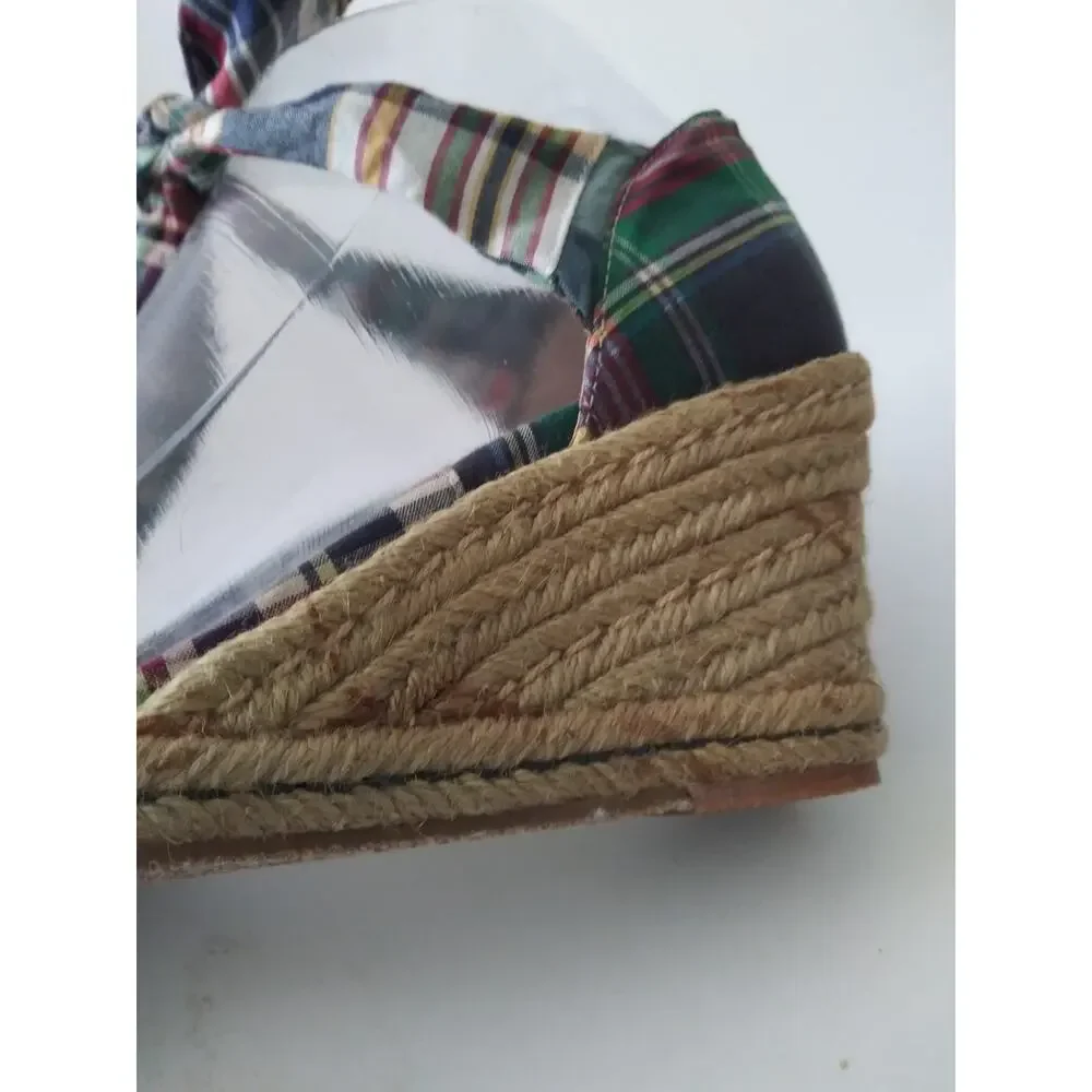 Tommy Hilfiger Plaid Tie Espadrilles Wedge Sandals Y2K Size 7